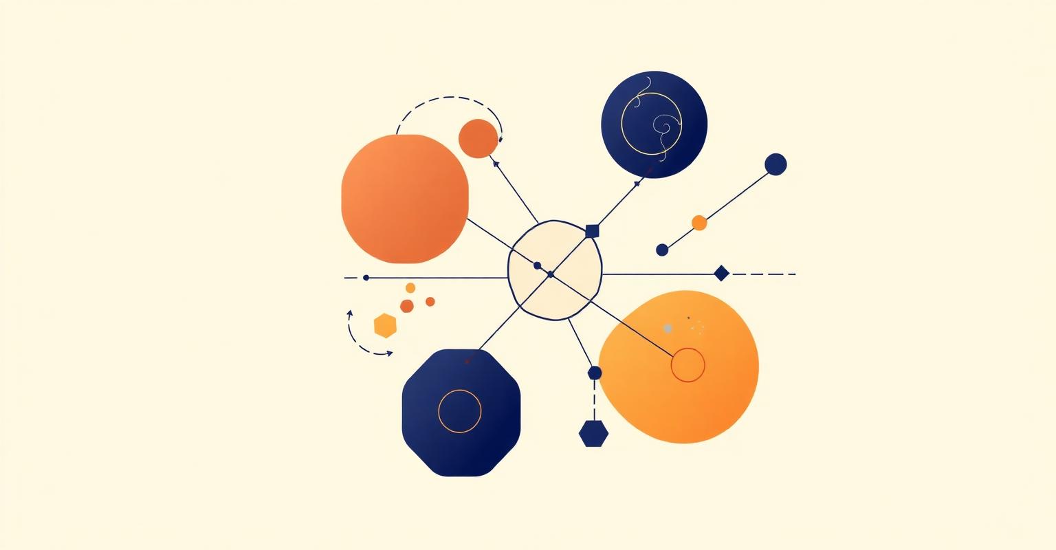 B2B-Marketing-Illustration: mehrere Marketing-Kanäle als vernetzte geometrische Formen
